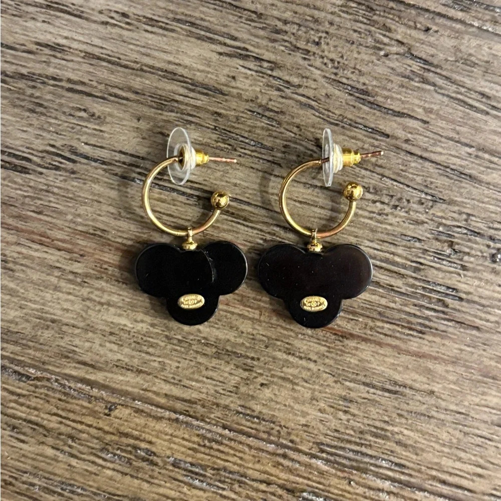 [CHANEL] Authentic Black & White w/ Gold Resin Clover CC Hoop Luxury Earrings - Picture 5 of 10